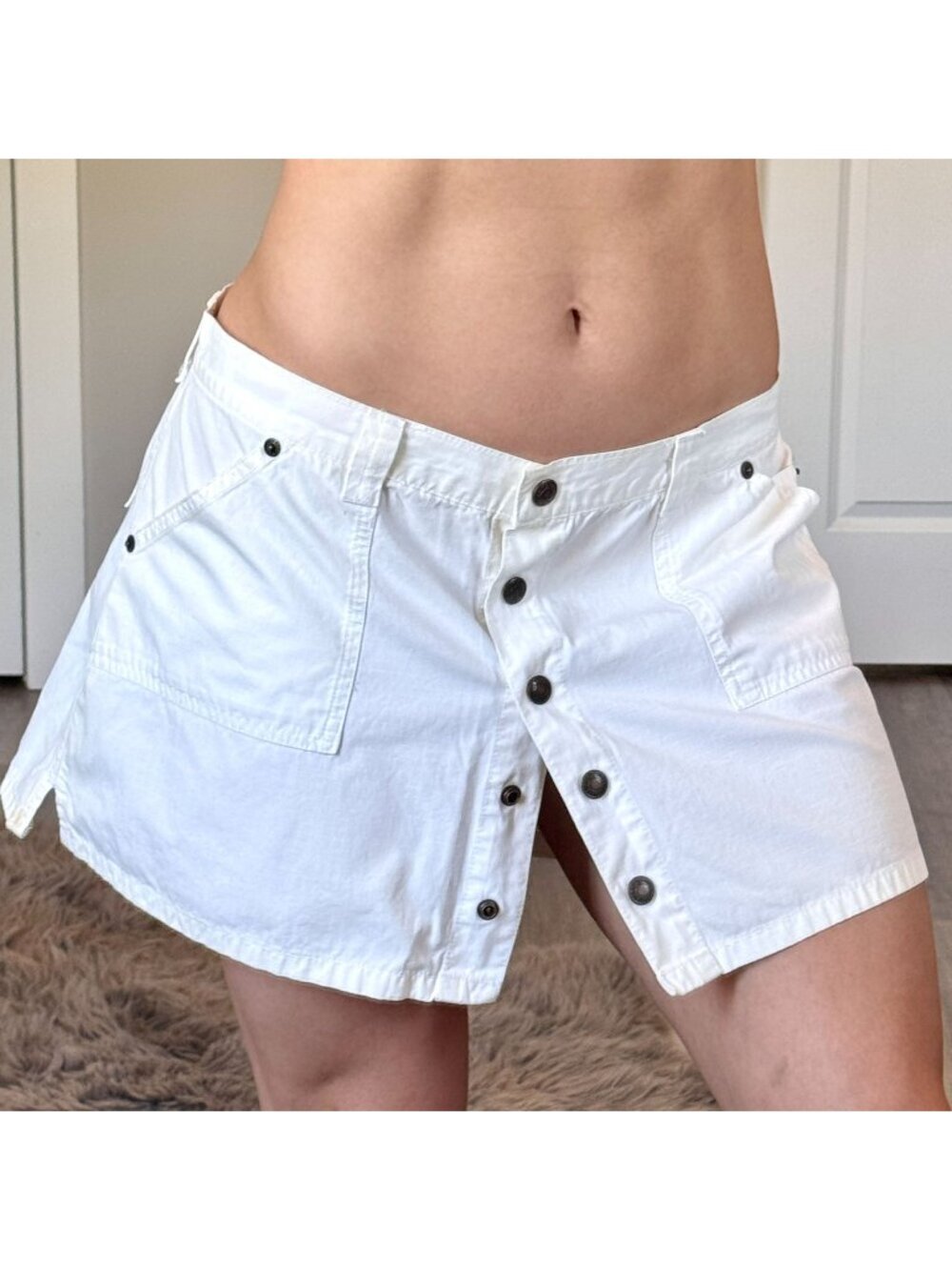 Y2K 2000s Abercrombie & Fitch Low Rise Mini Skirt Womens 10 White Ripstop Preppy